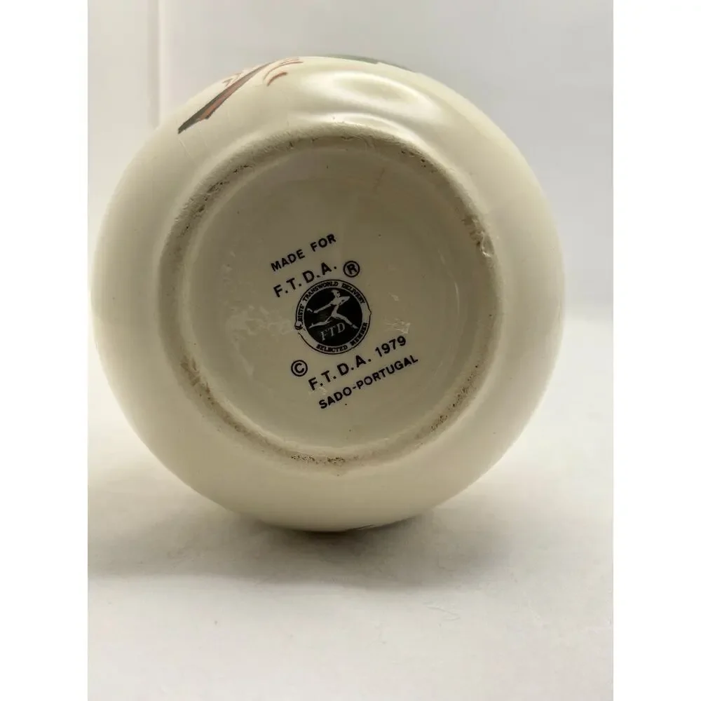 Vintage 1979 FTD Sado Portugal Hand Painted Floral Ceramic Bud Vase 8